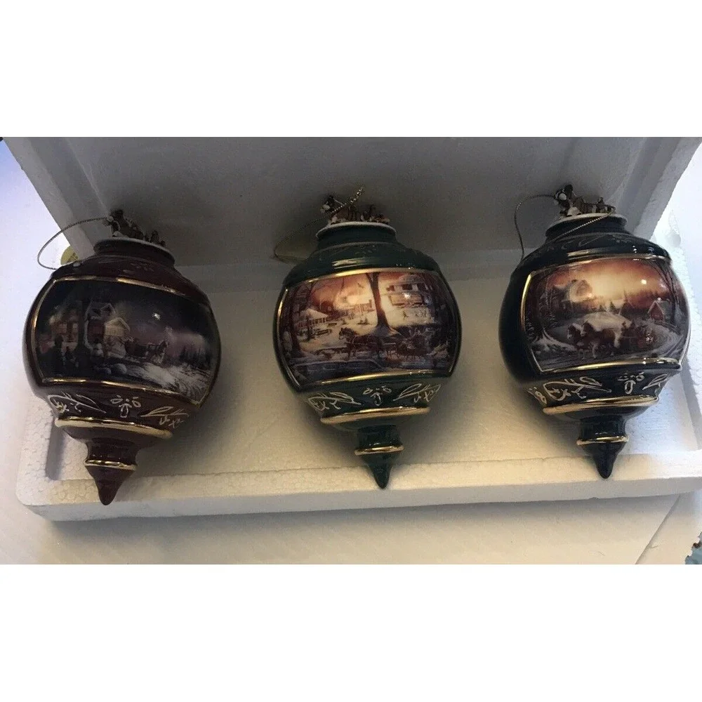 Terry Redlin Pleasures of Winter Christmas Ornament‎ Porcelain Bradford set of 3